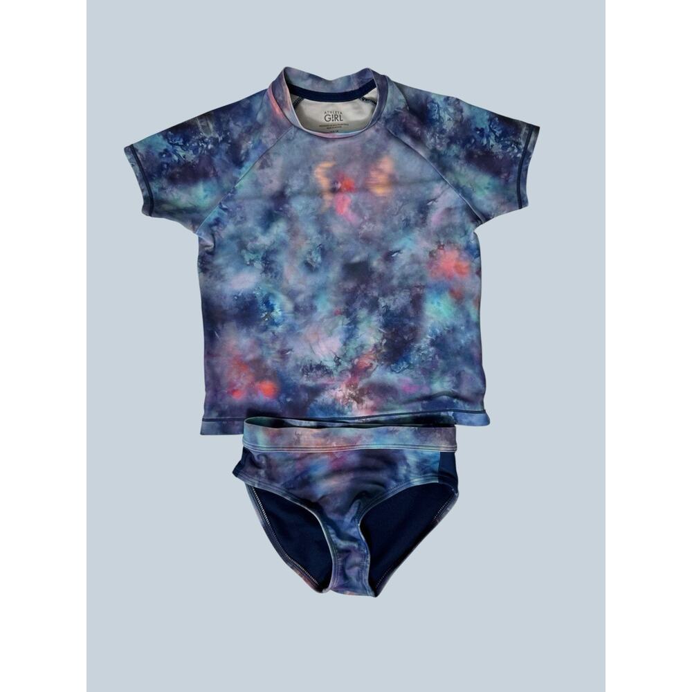 Athleta Girls Tie Dye 2 Piece Set Swimsuit Bundle Rash Guard Galaxy Size XS/6